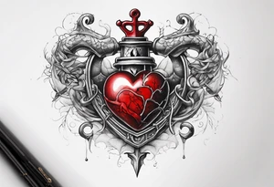 real looking anatomically correct heart that appears to be alive and pumping blood with an ancient anchor penetrating completely through it tattoo idea