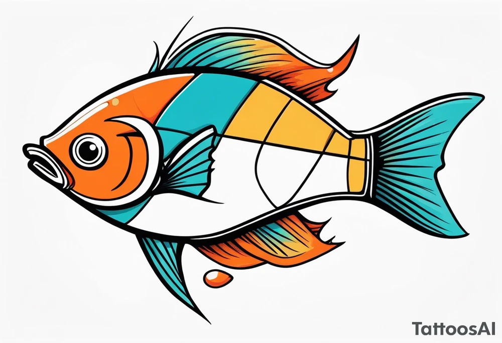 Aggressive looking minimalist cartoon fish tattoo idea