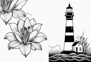 A light house with a lily at the bottom tattoo idea