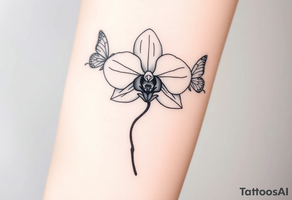 Orchid flower with two butterflies around it tattoo idea