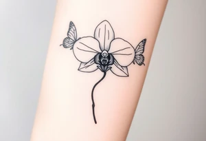 Orchid flower with two butterflies around it tattoo idea