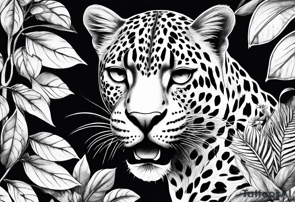 Leopard and snake in the leaves tattoo idea
