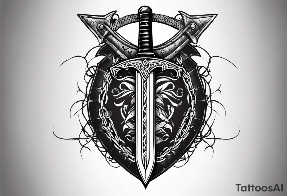 Valhalla
sword shield barbed  wire tattoo idea
