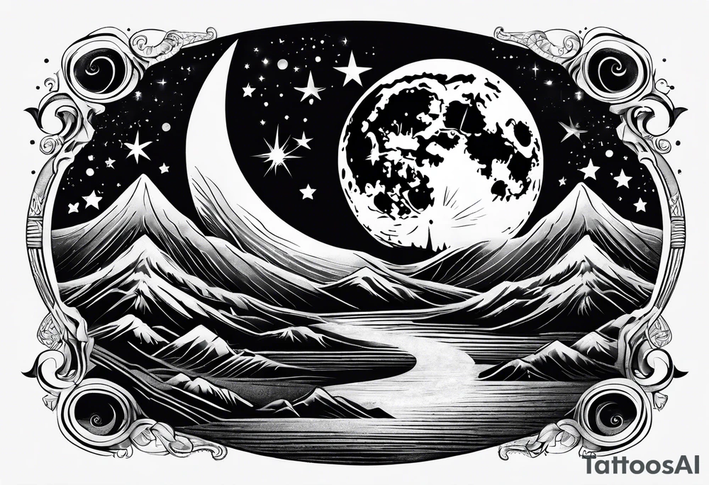 moon with stars tattoo idea