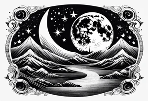moon with stars tattoo idea