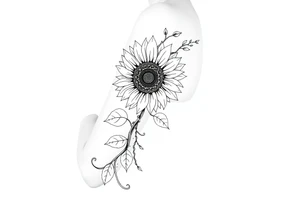 Stylized sunflower on a wild flowy vine with Bohemian mandalas incorporated tattoo idea