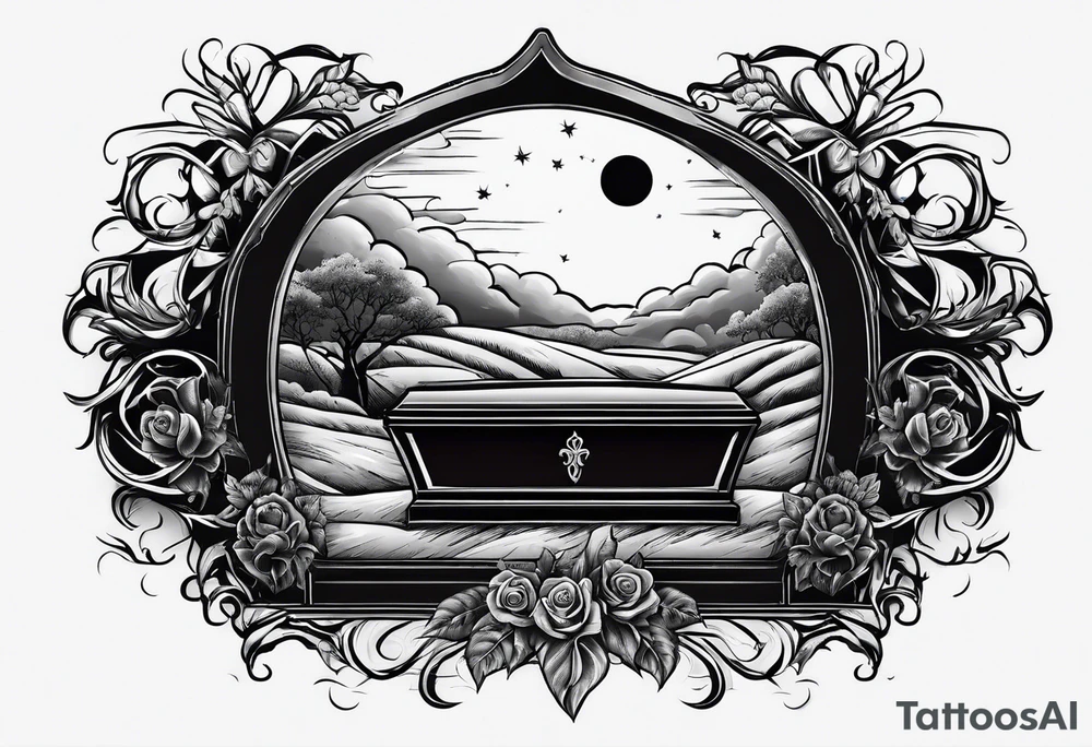 Coffin in graveyard with moon tattoo idea