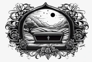 Coffin in graveyard with moon tattoo idea