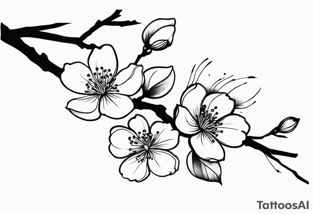 cherry blossom branch going from shoulder to wrist, wrap around bicep tattoo idea