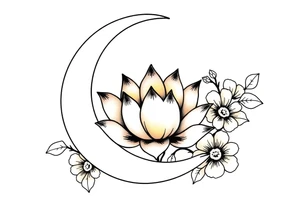 crescent floral moon with lotus flower glowing tattoo idea