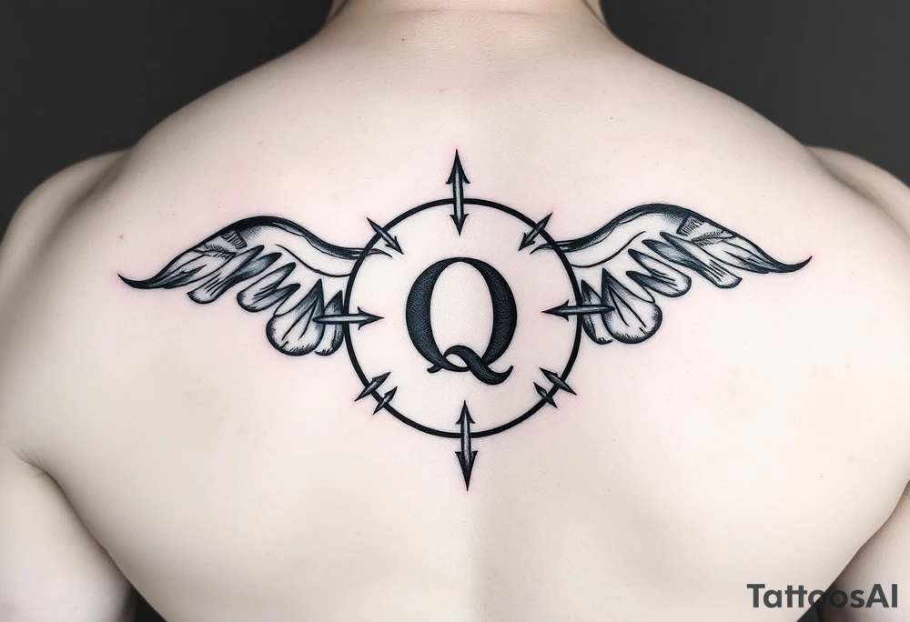 A womb tattoo with a Q in the center, with three points around the outside. The first reading, "BLACK". The second reading, "BABY". The third reading, "ONLY". tattoo idea