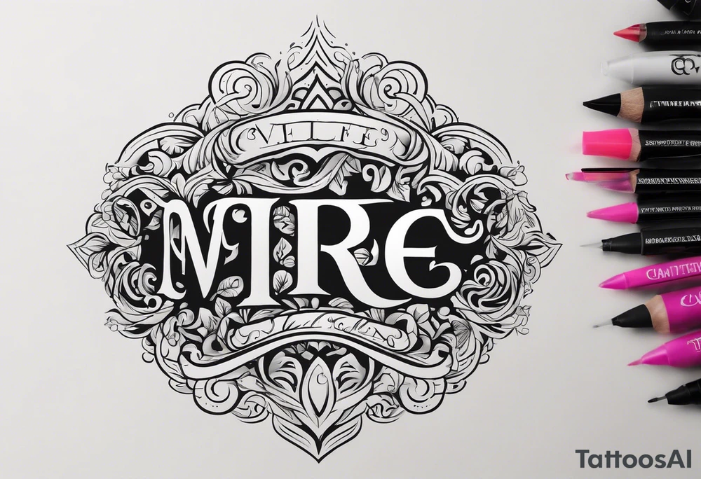 A logo type tatoo using the first name and middle name initial of my wife and three daughters: CM, AL, ER, and EG tattoo idea