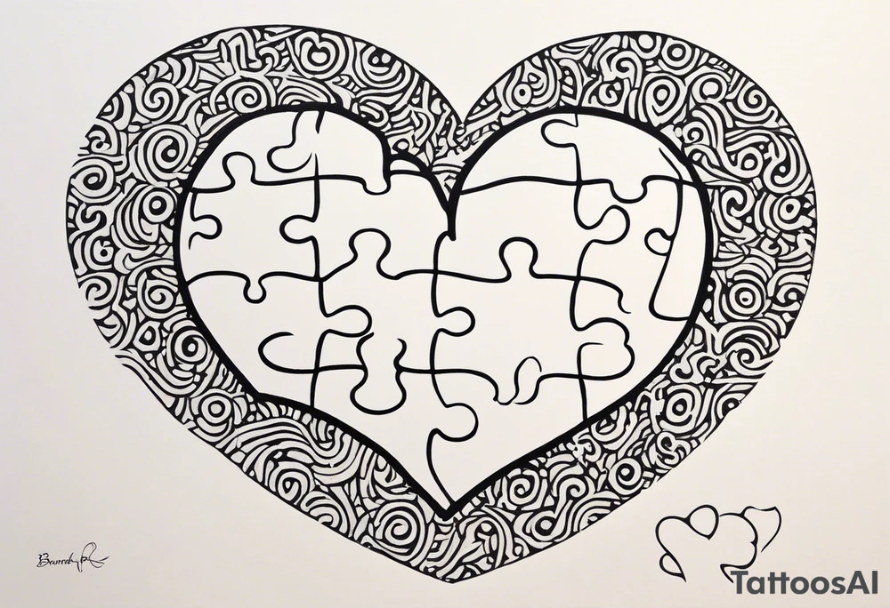 Puzzle Piece: A fine, clean outline with no shading, keeping the design light and elegant.
Filled Heart: A small, solid black heart placed inside the puzzle piece. The contrast between the outlined puzzle and the filled heart adds depth and highlights the heart as a symbol of your bond.
Handwritten Text: Beneath or slightly to the side of the puzzle piece, your sister’s words “to my favorite sister,” carefully preserving the integrity of her handwriting.
This will create a balanced, meaningful design that's simple yet full of emotion—perfect for a small ankle tattoo. tattoo idea