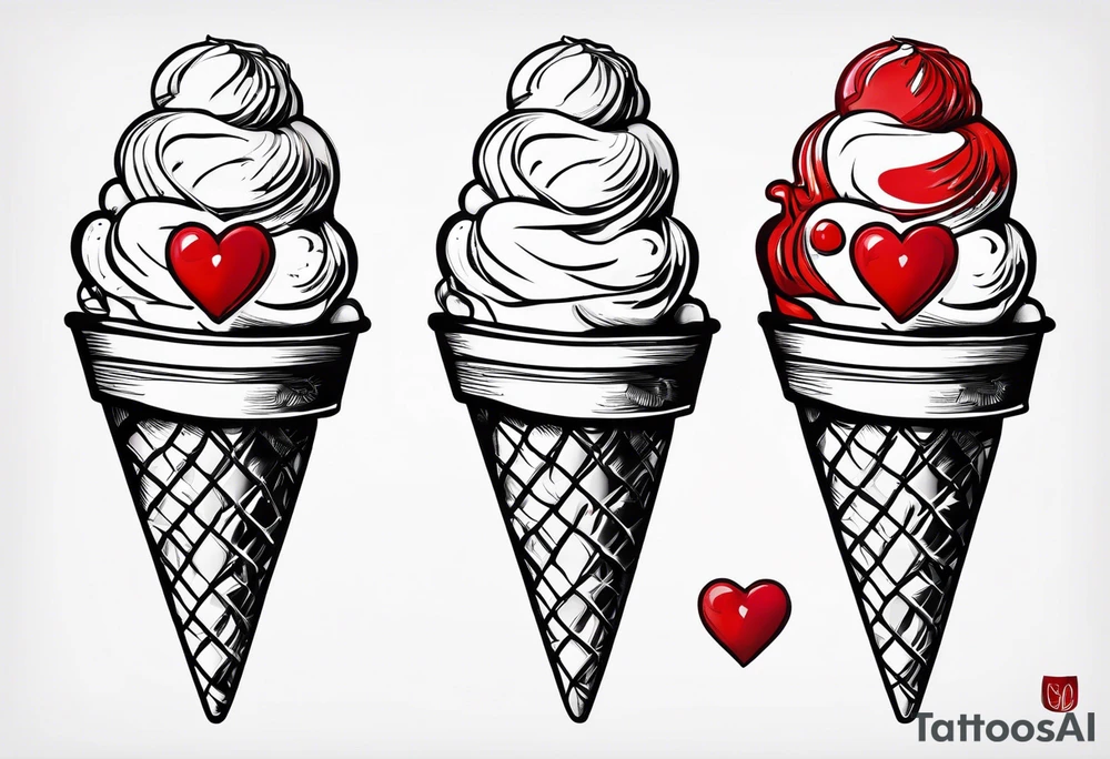 small ice cream cone with small red heart on it somewhere while representing Paris tattoo idea