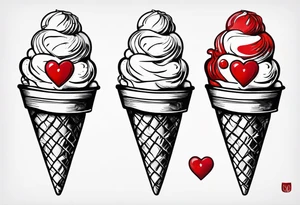 small ice cream cone with small red heart on it somewhere while representing Paris tattoo idea