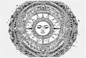 1 small sun, 1 small moon, 1 small star
And the words
My Blood
Your Blodd
Our Blood tattoo idea
