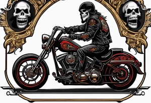 Motorcycle patch for a outlaw motorcycle club named the executioners with axes and a skeleton riding a Harley with an executioner mask on tattoo idea