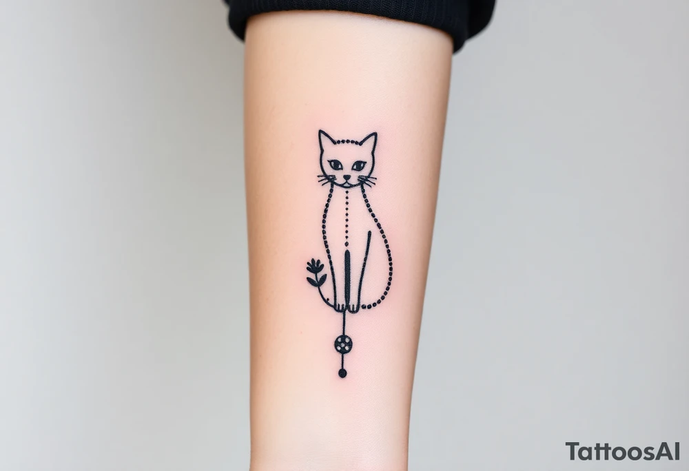 Minimalist Artemis symbolism including cat and mugwort tattoo idea