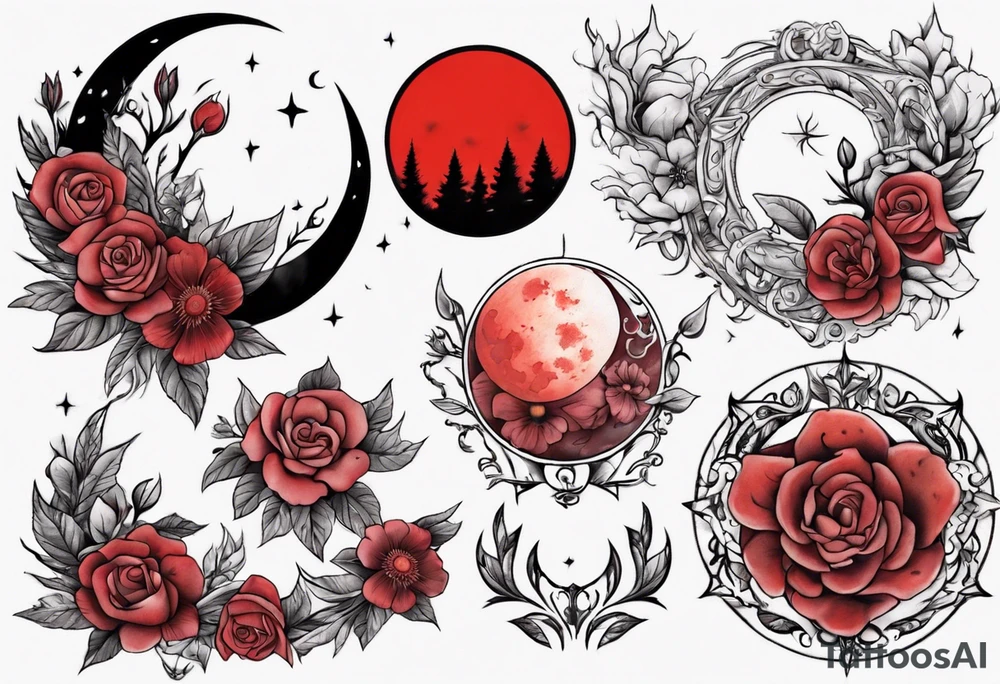 Blood moon with flowers around it tattoo idea