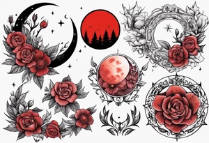 Blood moon with flowers around it tattoo idea