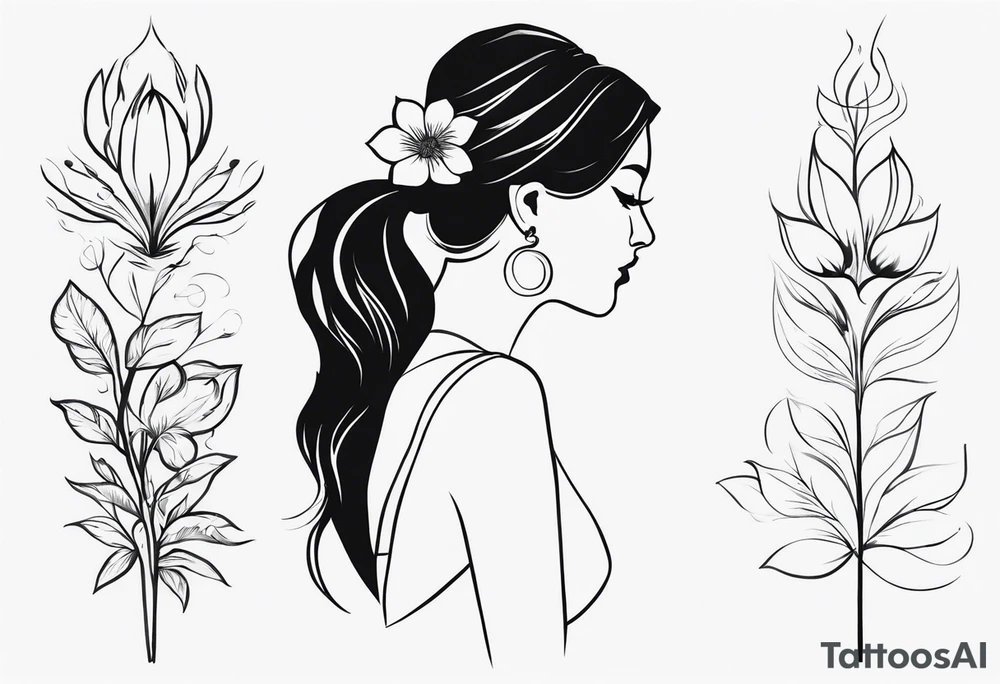 create an elegant spine tattoo for women. make it simple but beautiful. include themes of flowers, leaves, lines, words, etc. make it thin not too thick tattoo idea