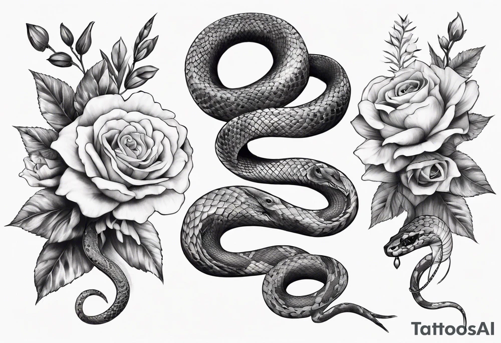 Snake wrapping around flowers tattoo idea