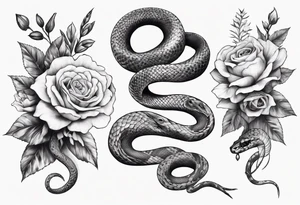 Snake wrapping around flowers tattoo idea