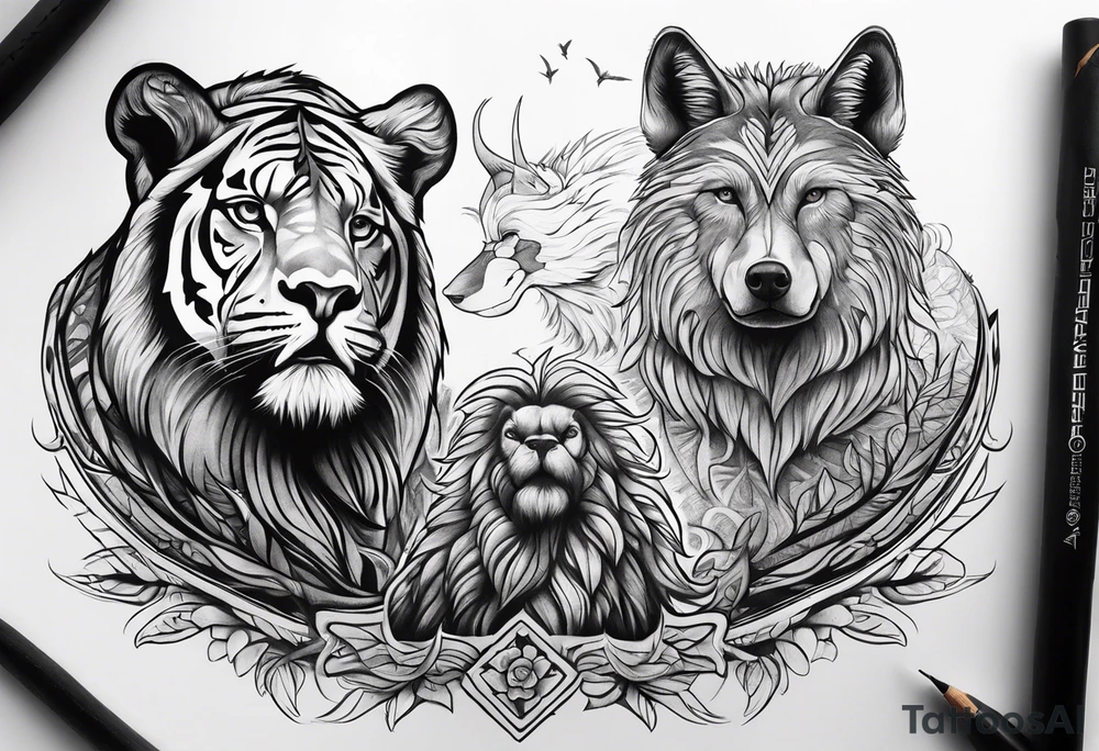 father and son representation animal tattoo idea