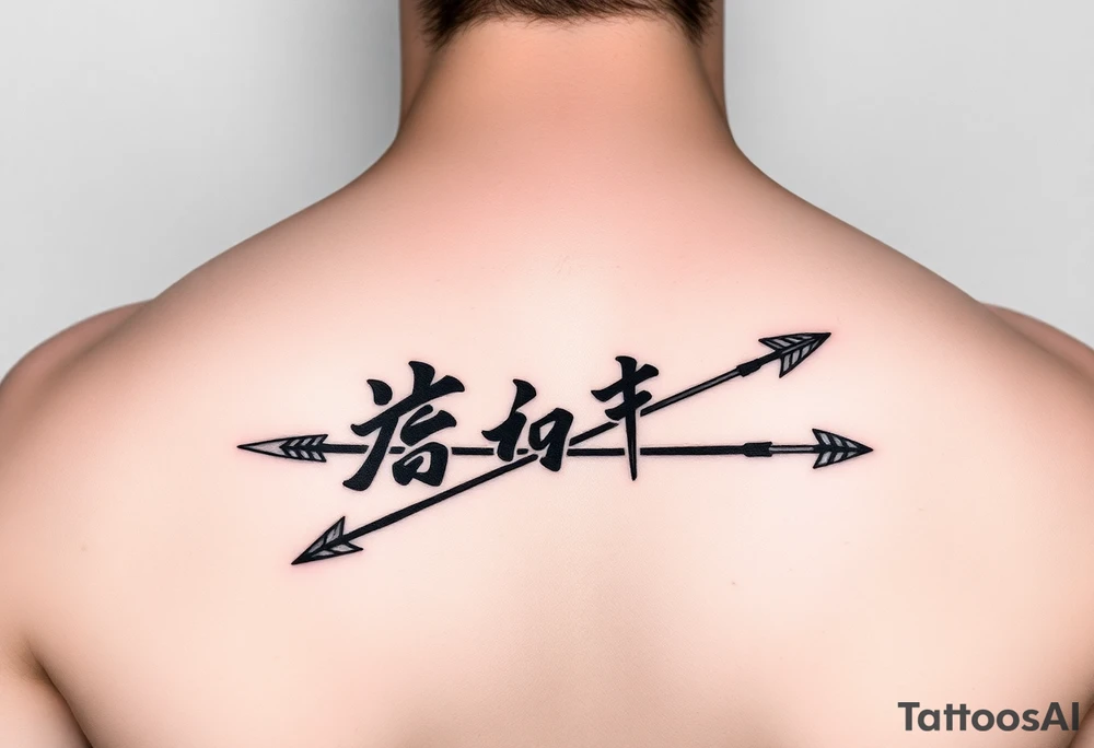 japanese writing with bow and arrow tattoo idea