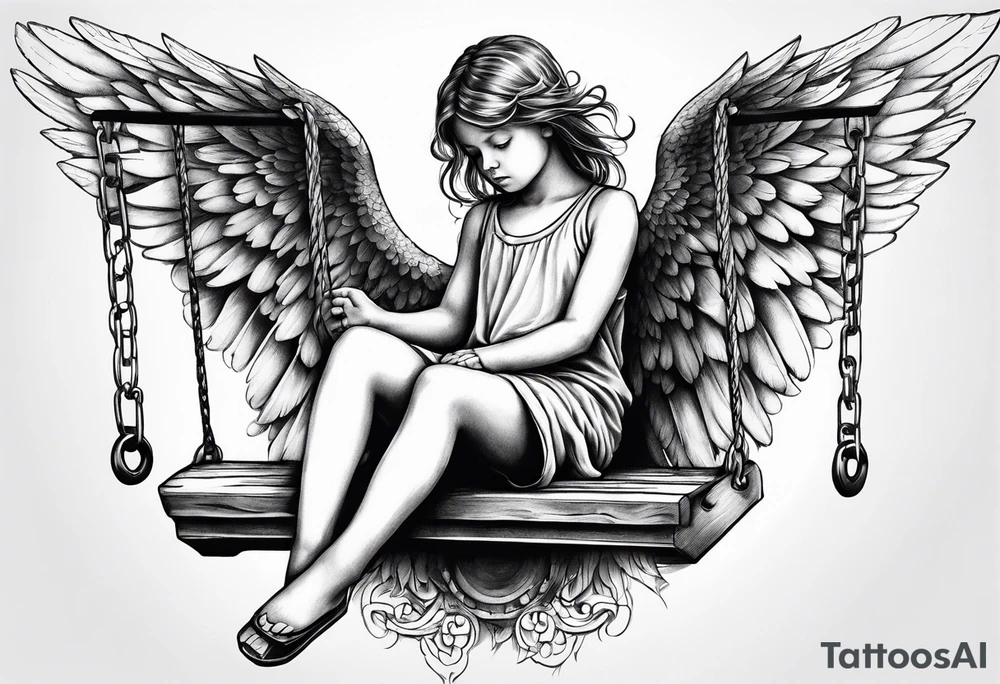 angel child on swing with sagging wings, head down tattoo idea angel child on swing with sagging wings, head down tattoo idea
