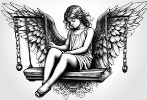 angel child on swing with sagging wings, head down tattoo idea
