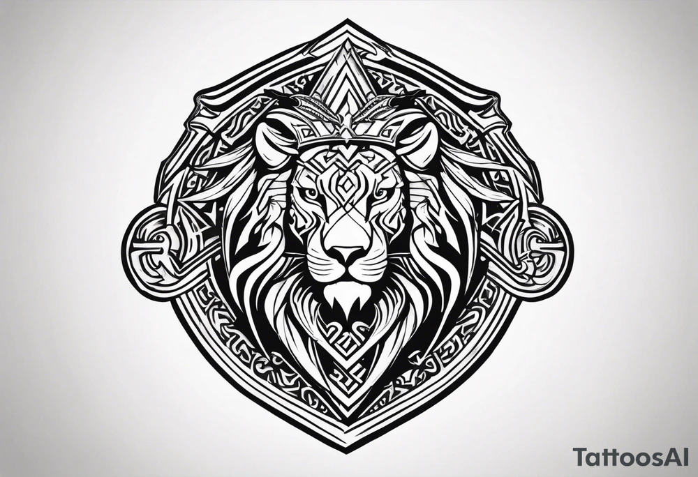 Valhalla sword shield dragon axe Valknut tribal lion tattoo idea
