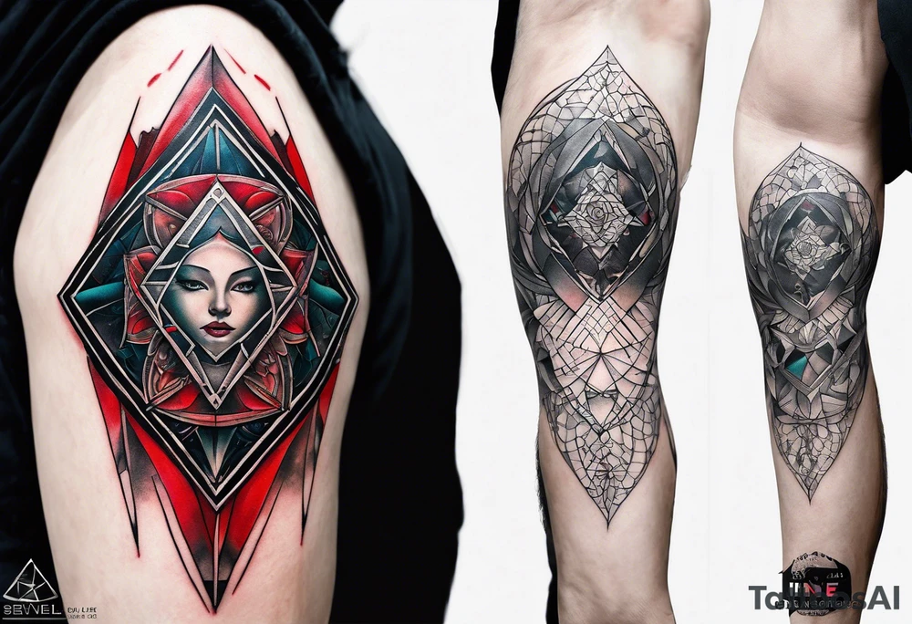 Daniel Silva Knee tattoo with tints of red and sacred geometry tattoo idea