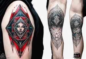 Daniel Silva Knee tattoo with tints of red and sacred geometry tattoo idea