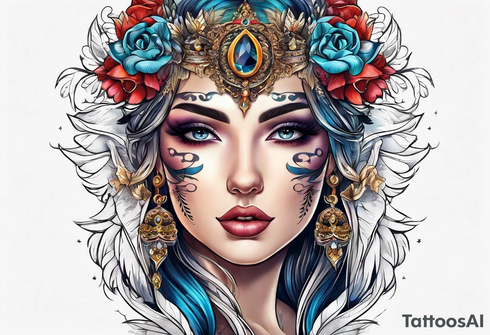 Half face half angel face tattoo idea
