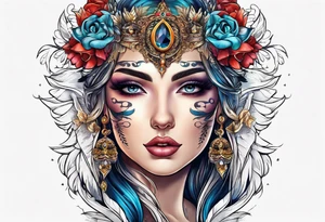 Half face half angel face tattoo idea