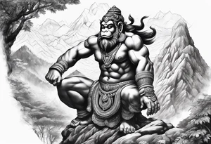 Hanuman lifting the mountain with his left hand tattoo idea