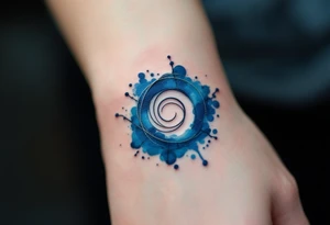 A bold navy blue spiral wrapped in thin silver threads, evoking a sense of cosmic energy. tattoo idea