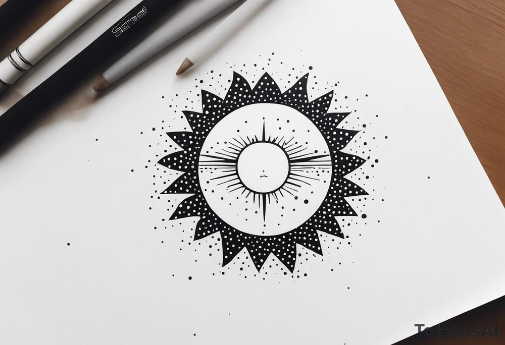 representation of the sun made of black dots tattoo idea