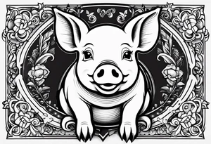 cute pig or piglet.
with text: "friends not food" 

only very thin lines. no shading. black and white only tattoo idea