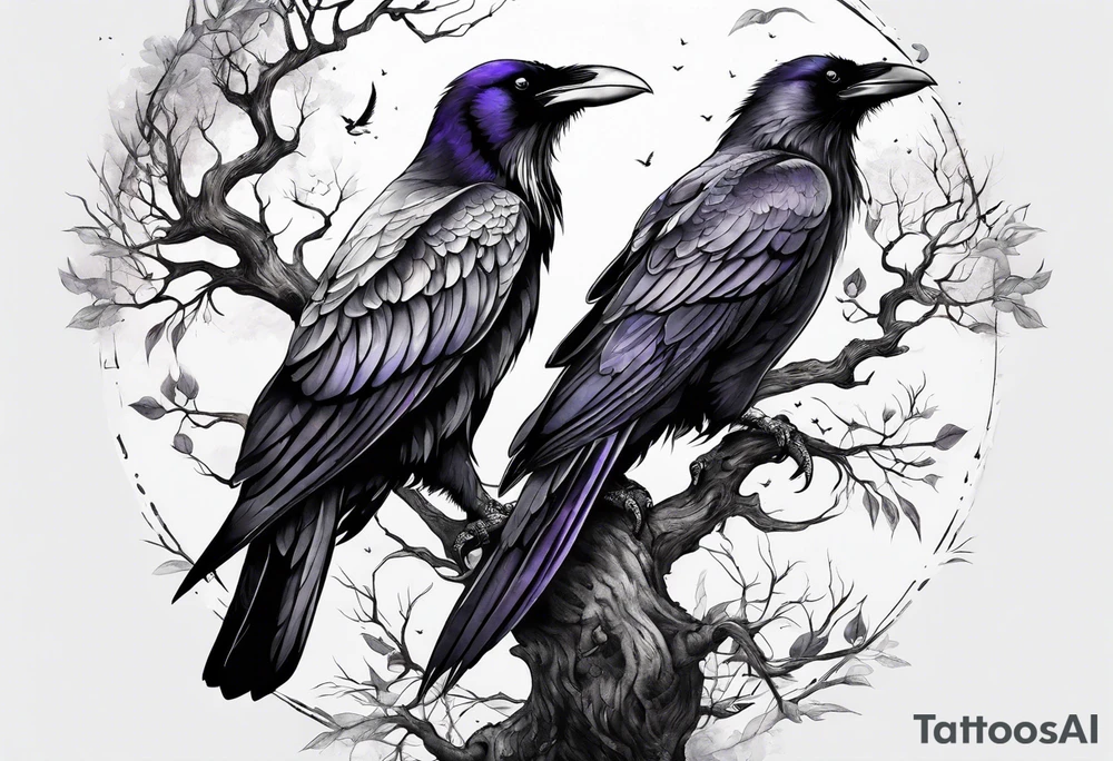 3 ravens perched on the tree of life tattoo idea