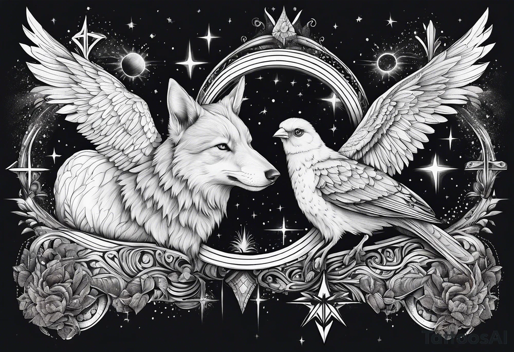 Animal cute , celestial, cross, tattoo idea