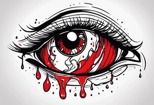 Bleeding tear flows to down from man's red eye sleeve tattoo design tattoo idea