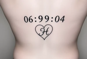 06/09/04 written and under the date is a heart inside the heart is a letter H in cursive on the lower back waist tattoo idea