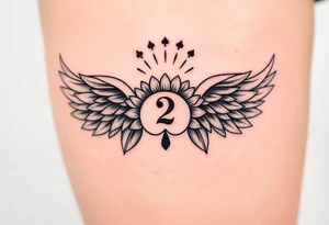 sunflower, wings, or halo with a 2 of clubs tattoo idea