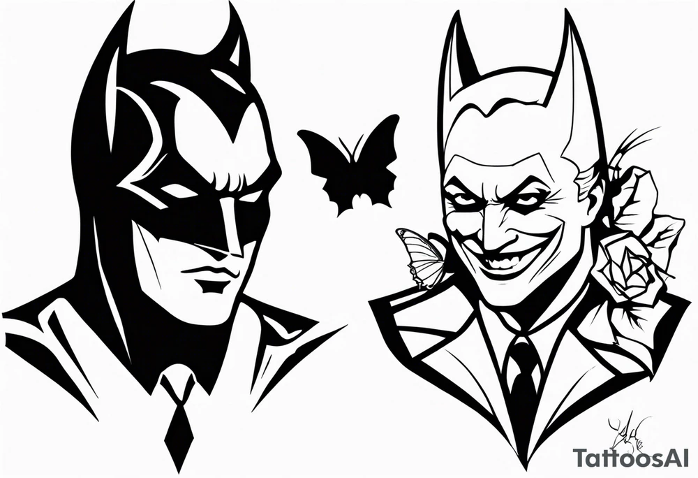 Batman and Joker tattoo with butterflies tattoo idea