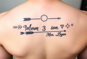 Mom 3 sons name tattoo Wesley Brantley Logan with arrows and moons and stars tattoo idea