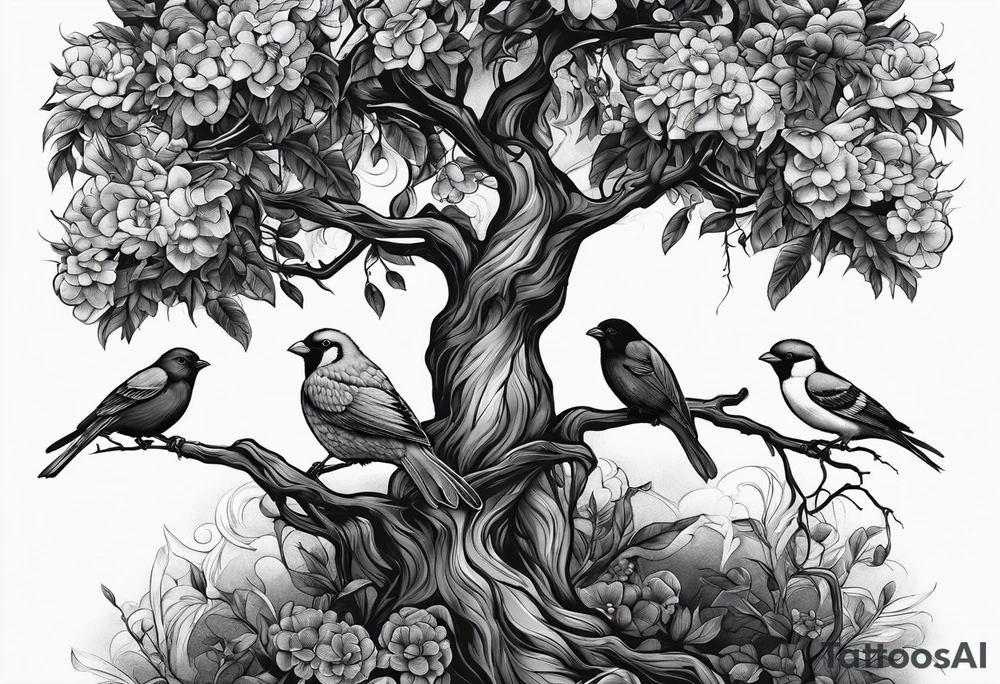 poison tree, strong, tall, birds, planteles tattoo idea