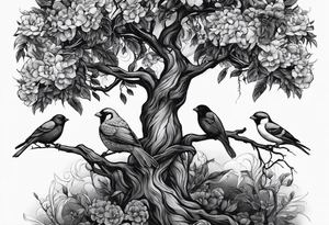 poison tree, strong, tall, birds, planteles tattoo idea