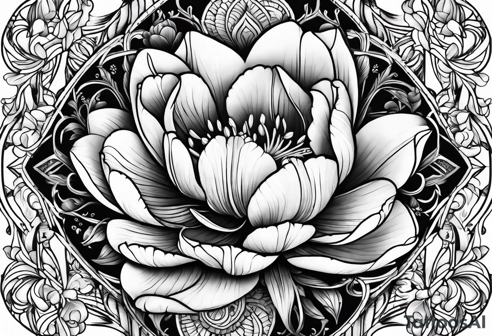 tulip and lilac mandala tattoo idea